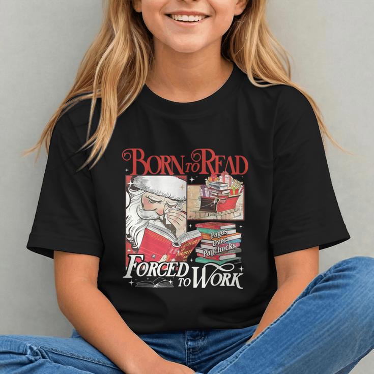 Born To Read Forced To Work Santa Christmas Book Lover Retro Graphic Youth