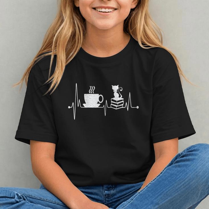 Cat Book Coffee Lover Heartbeat Cat Lover Book Lover Graphic Youth Cat Book Coffee Lover Heartbeat Cat Lover Book Lover Graphic Youth
