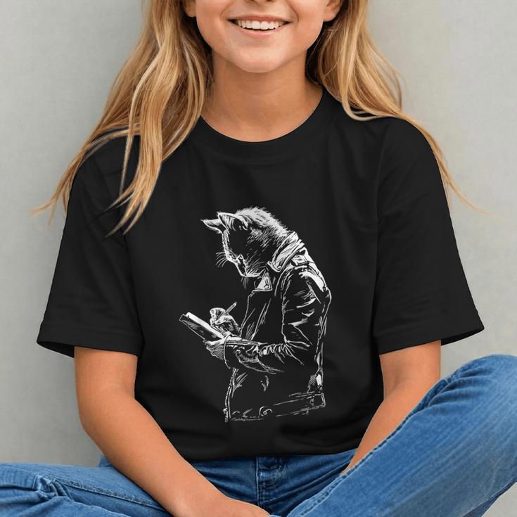 Cat Holds Book Writing Animal Print Motif Drawing Art Cat Graphic Youth Cat Holds Book Writing Animal Print Motif Drawing Art Cat Graphic Youth