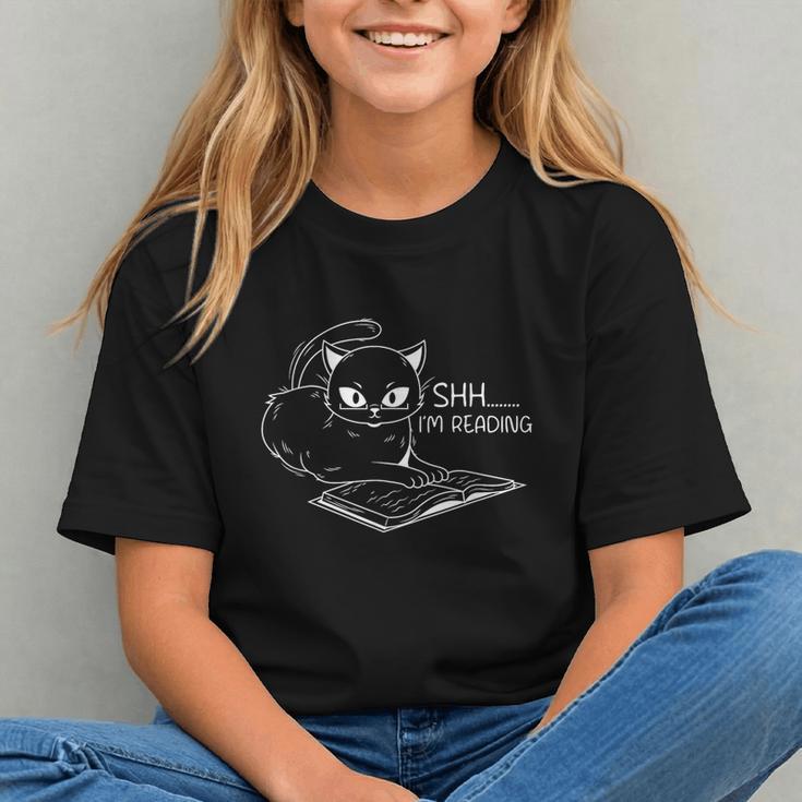Cat Shh I'm Reading Book Reader Graphic Youth
