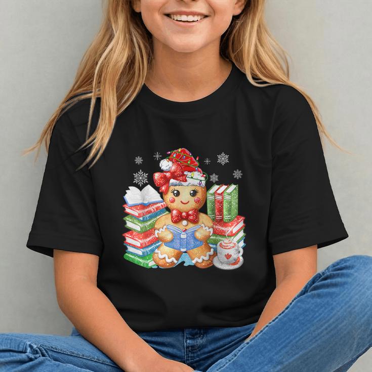 Christmas Gingerbread Man Reading Book Snowflake Teacher Graphic Youth