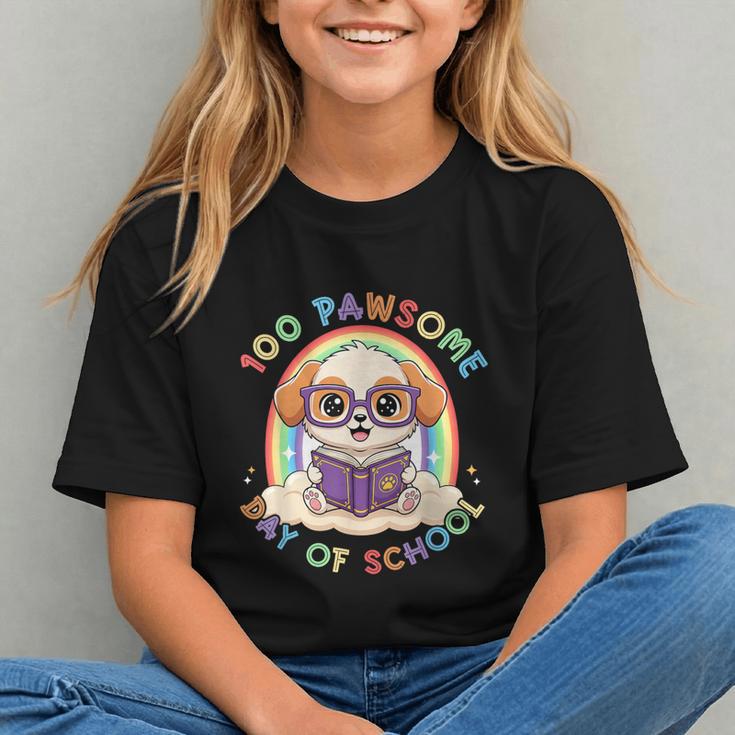 Cute 100th Day Of School 100 Days Dog Reading Book Rainbow Graphic Youth