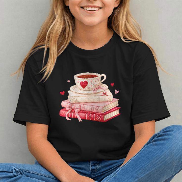 Cute Books And Coffee Crochet Valentines Day Tee For Couples Graphic Youth Cute Books And Coffee Crochet Valentines Day Tee For Couples Graphic Youth