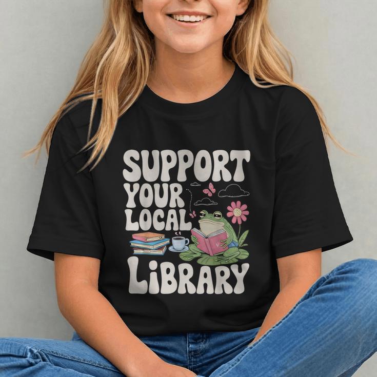 Cute Frog Support Your Local Library Librarian Book Lover Graphic Youth