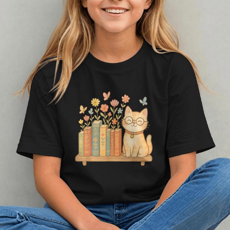 Cute Kawaii Cat Books Flowers Graphic Youth Cute Kawaii Cat Books Flowers Graphic Youth
