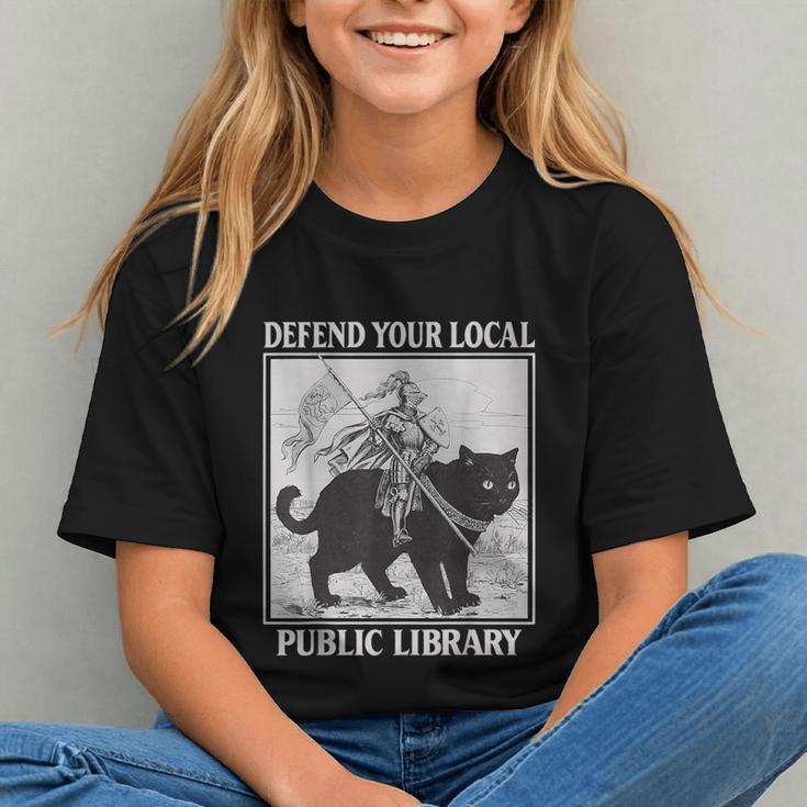 Defend Your Local Library Knight Cat Rider Book Lover Graphic Youth