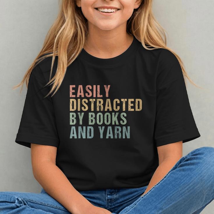 Easily Distracted By Books And Yarn Knitting & Crocheting Graphic Youth