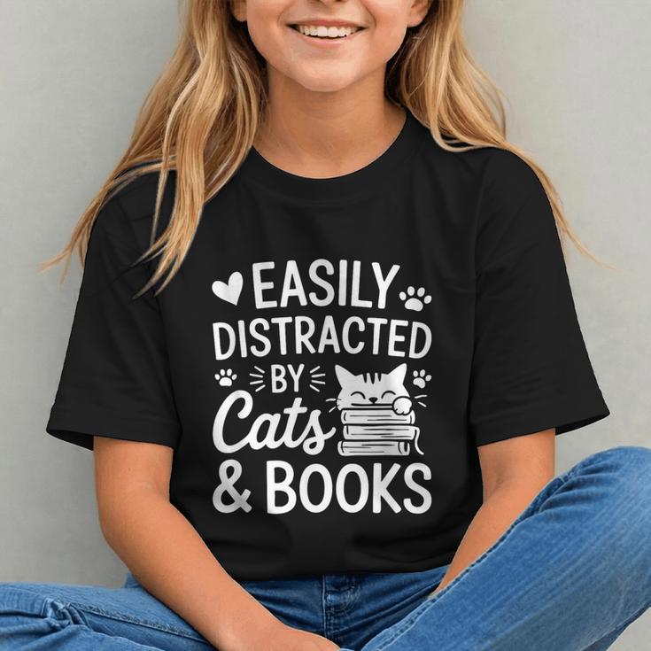 Easily Distracted By Cats And Books Reading Apparel Graphic Youth
