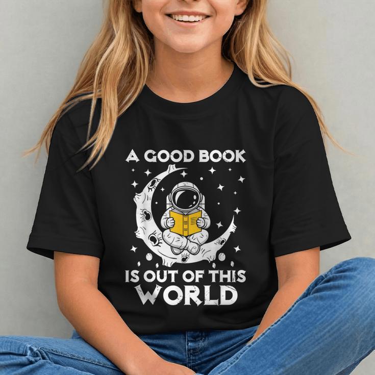 Good Book Is Out Of This World Astronaut Moon Space Reading Graphic Youth