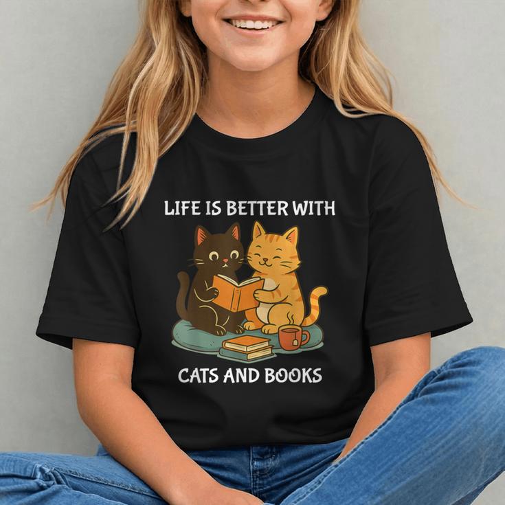 Life Is Better With Cats And Books Cute Cat Lover Graphic Youth Life Is Better With Cats And Books Cute Cat Lover Graphic Youth