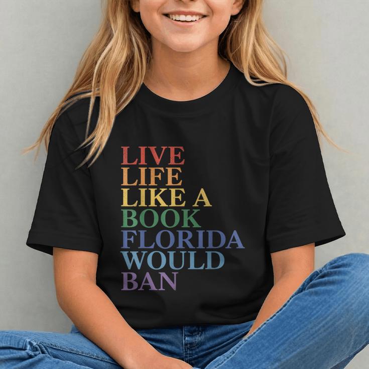 Live Life Like a Book Florida Would Ban LGBTQ Rainbow Flag Graphic Youth