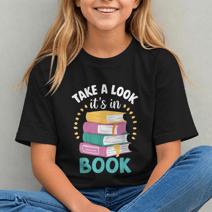 Take a Look It's In a Book Teacher Reading Apparel Graphic Youth