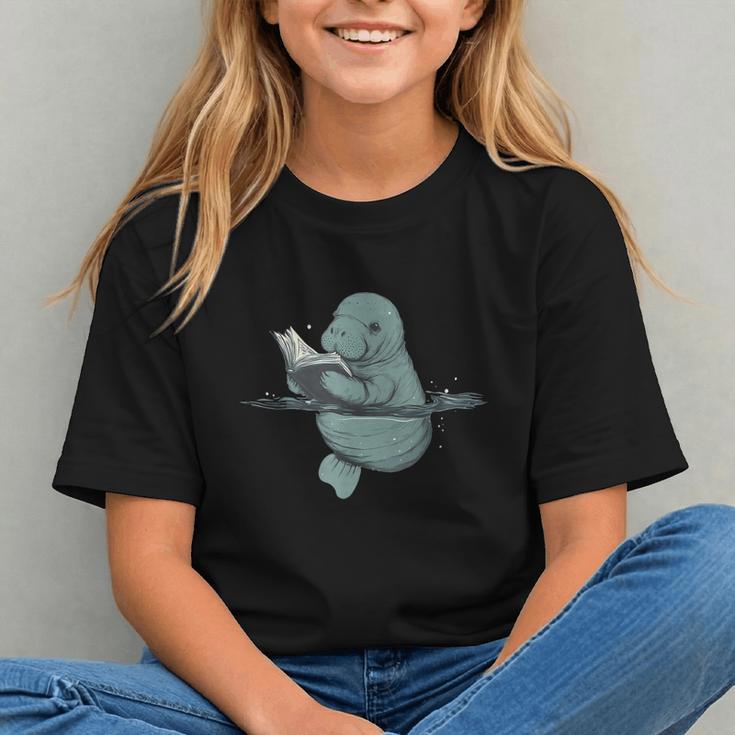Manatee Reading Book Bookworm Manatees Ocean Animal Lover Graphic Youth