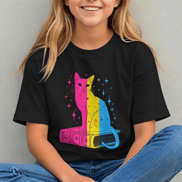 Pansexual Pride Celestial Cat Sitting Book LGBTQ Pan Colors Men Women Graphic Youth