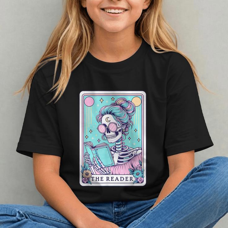 The Reader Retro Reading Skeleton Books Flowers Tarot Card Graphic Youth