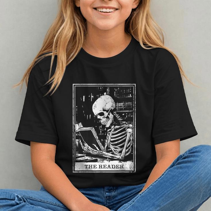Tarot Card Shirt The Reader Tarot Skeleton Reading Book Graphic Youth