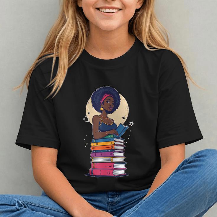 Woman And Books Stack Afro Girl Reading Lover Graphic Youth