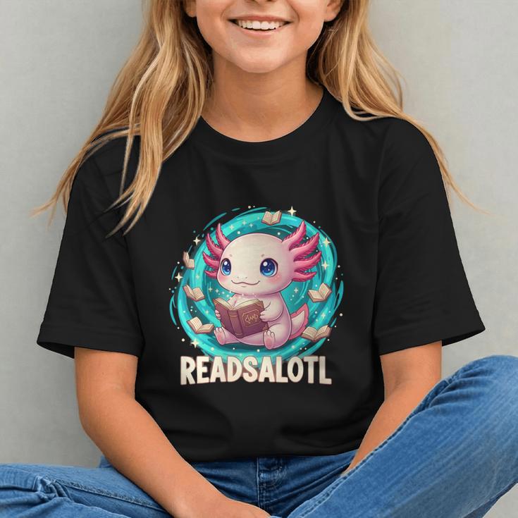 Women's Readsolotl Kawaii Axolotl Reading Book Lover Graphic Youth