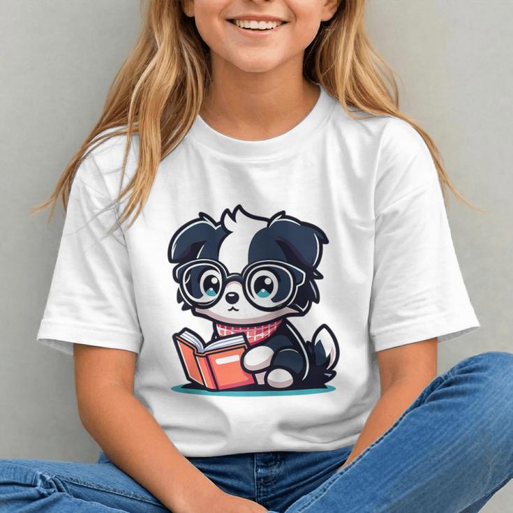 Adorable Book Lover Border Collie With Reading Glasses Cute Raglan Baseball Tee Graphic Youth