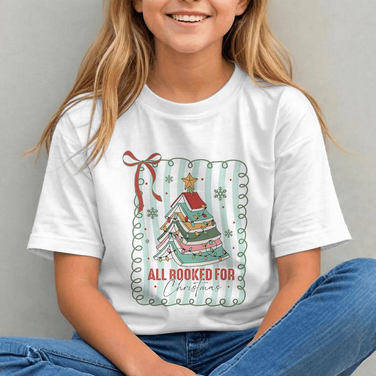 All Booked For Christmas Book Xmas Tree Coquette Bow Lights Graphic Youth