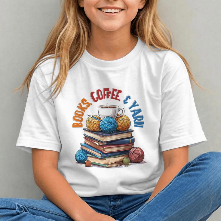 “Books Coffee & Yarn Enthusiast Cozy Reader Graphic Youth