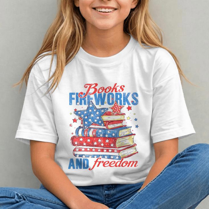Books Fireworks And Freedom 4th Of July Book Lover Graphic Youth