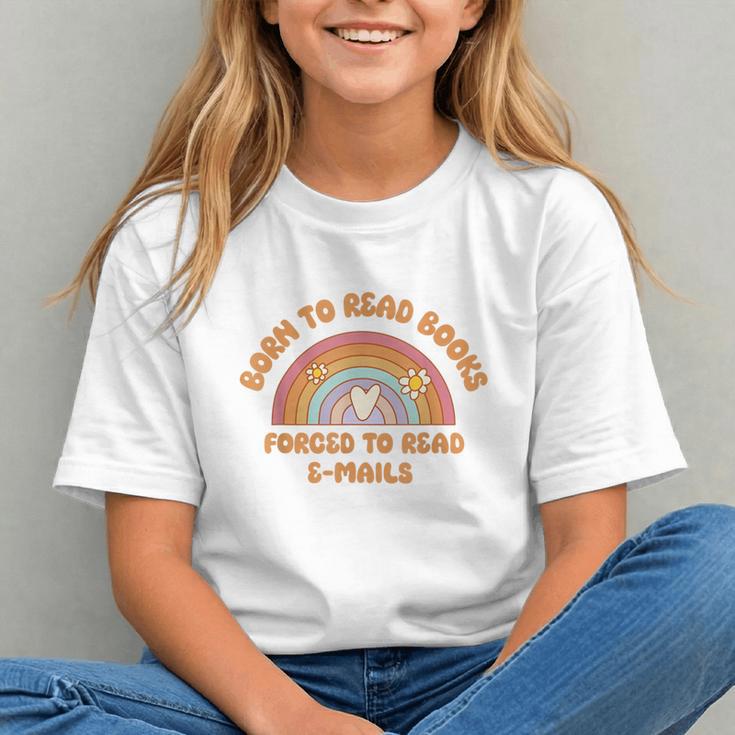 Born To Read Books Forced To Emails Vintage Retro Rainbow Graphic Youth