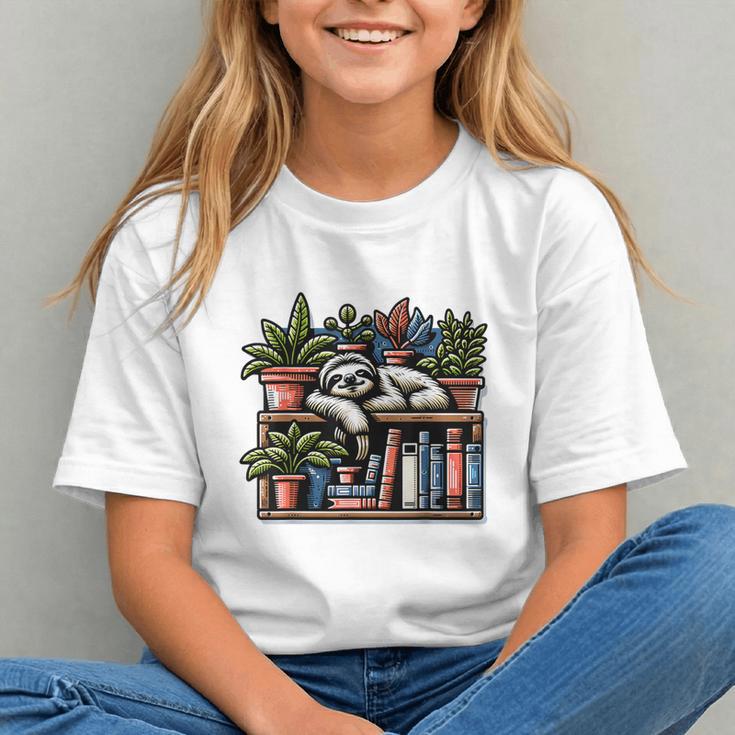 Cosy Sloth In Bookshelf With Plants Graphic Youth