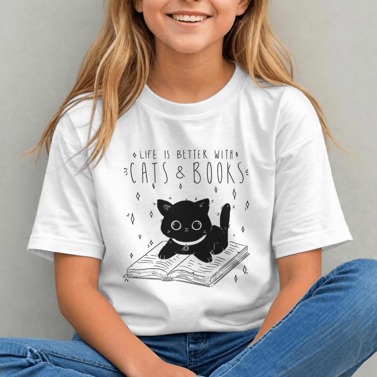 Cute Cats And Books Aesthetic Feline Reader Graphic Premium Tri-Blend Graphic Youth