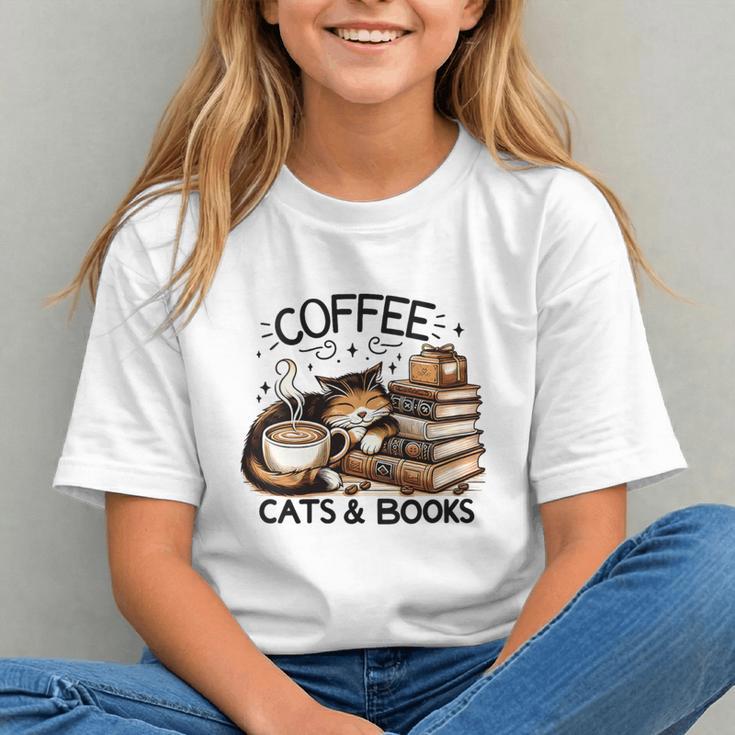 Cute Coffee Cats Books Lover Idea Women Men Kids Graphic Youth