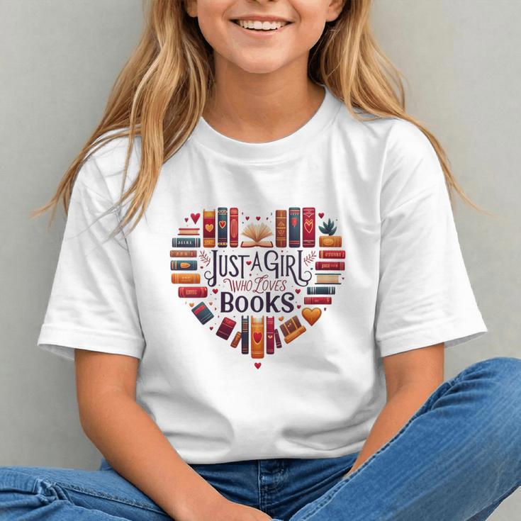 Cute Just A Girl Who Loves Books Heart Shape Reader Graphic Youth