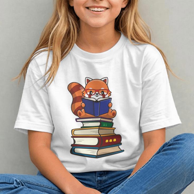 Cute Kawaii Kids Reading Books Glasses Red Panda Lover Graphic Youth