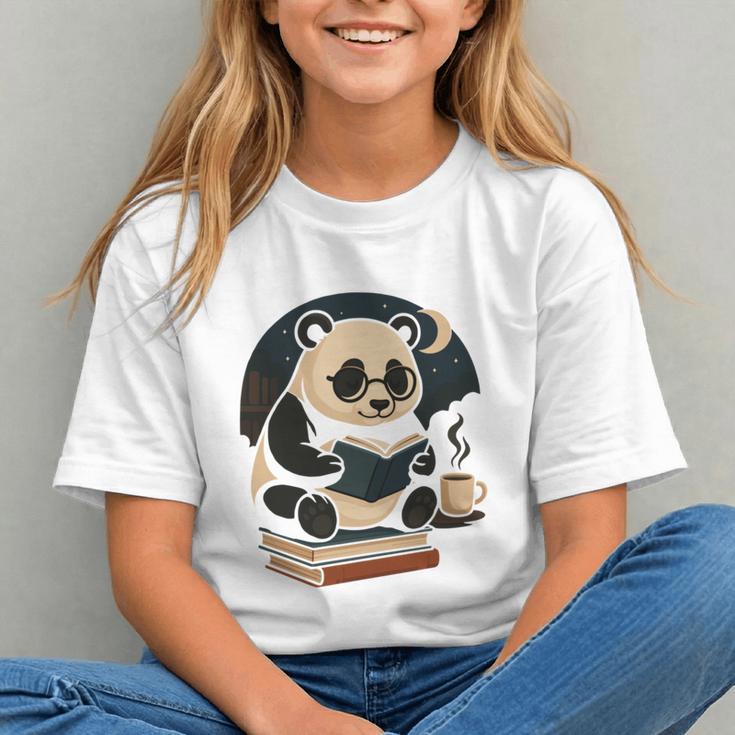 Cute Panda Reading Book Under Moon Bookworm Coffee Lover Graphic Youth