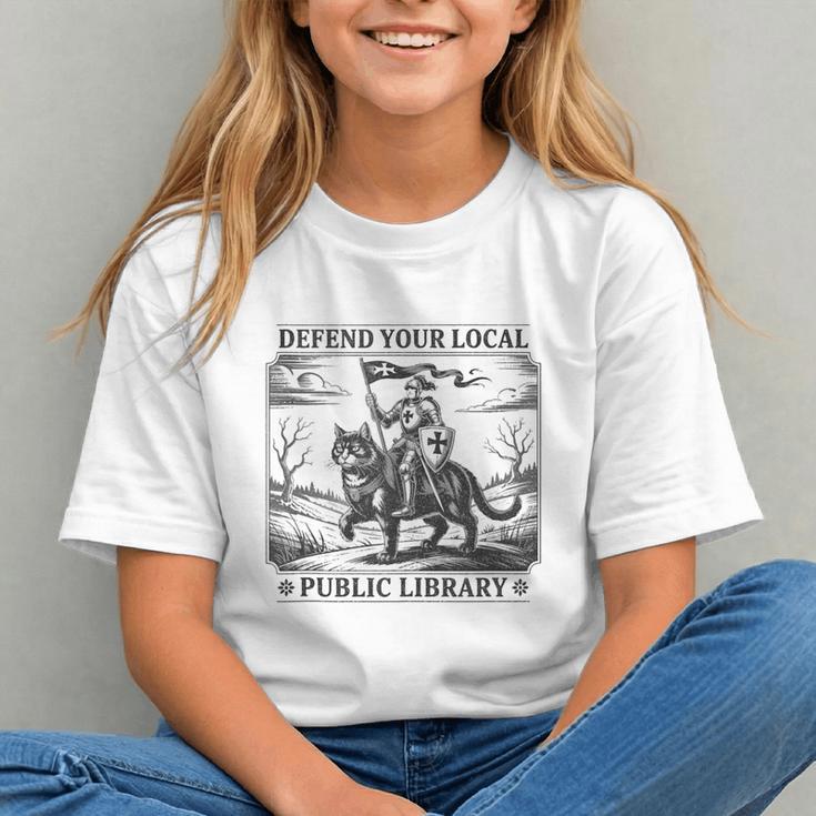 Defend Your Local Public Library Cat Knight Book Lover Graphic Youth