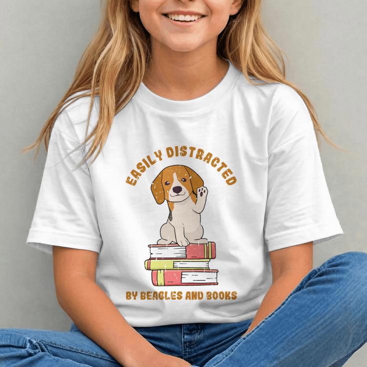 Easily Distracted By Beagles And Books Beagle Dog Graphic Youth