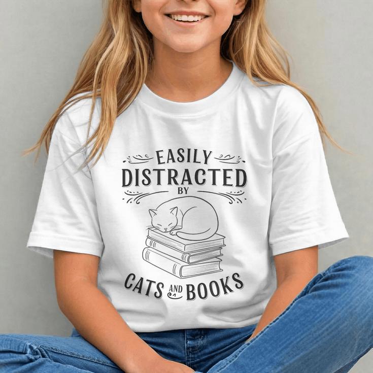 Easily Distracted By Cats And Books For Women Graphic Youth