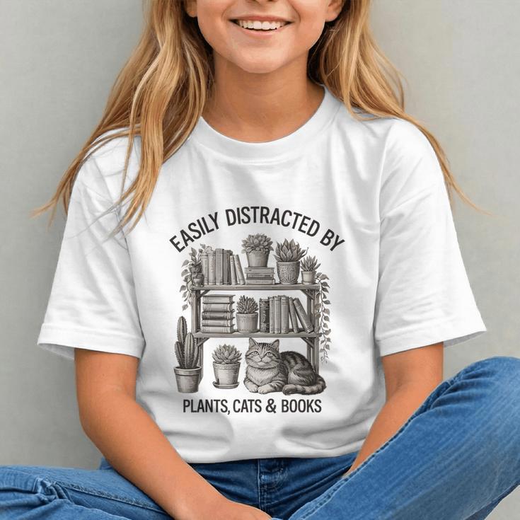 Easily Distracted By Plants Cats & Books Planting Gardening Graphic Youth