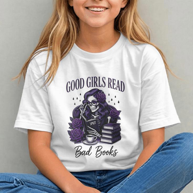 Good Girls Read Bad Books Sarcastic Skeleton Goth Skull Graphic Youth
