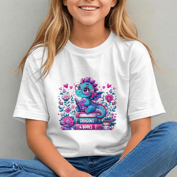 Just A Girl Who Loves Dragons And Books Cute Dragon Reading Premium Tri-Blend Graphic Youth