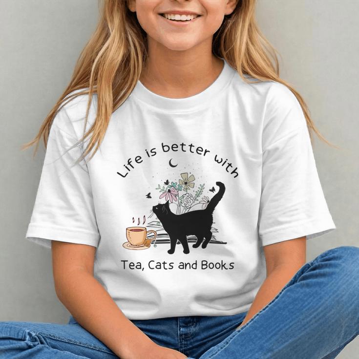 Life Is Better With Tea Cats And Books Cat Sayings Graphic Youth