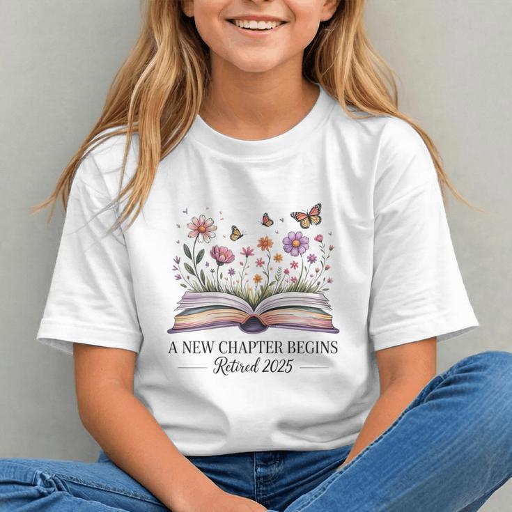 a New Chapter Begins Retired 2025 Floral Book Retirement Graphic Youth