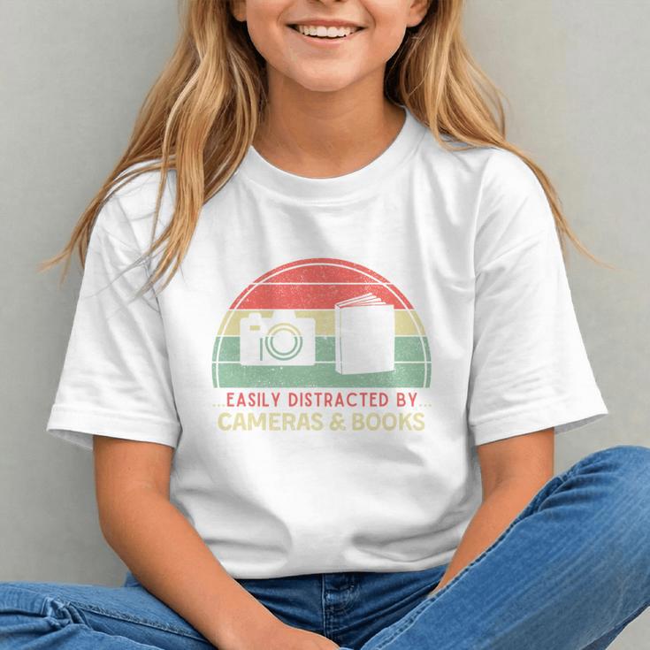 Retro Easily Distracted By Cameras & Books Photography Graphic Youth