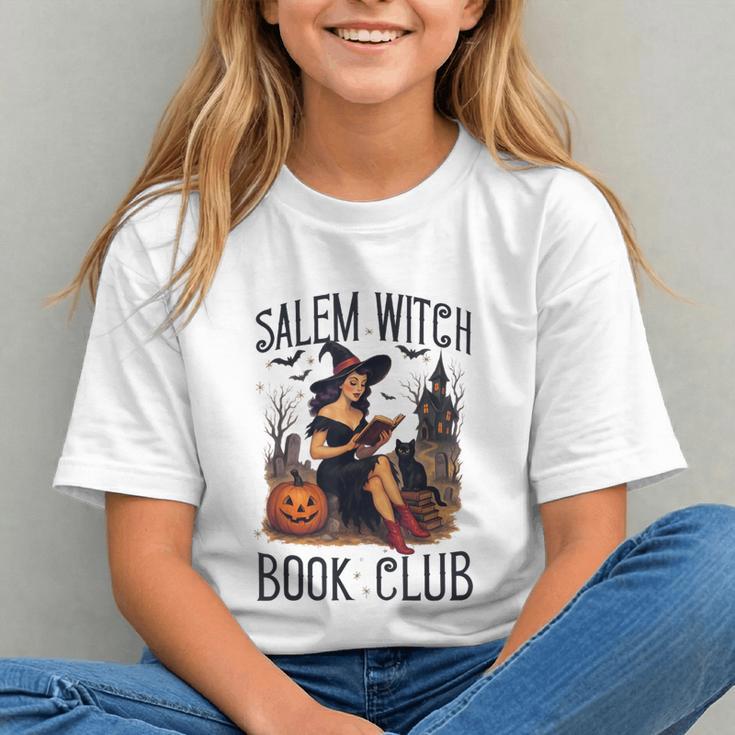 Salem Witch Book Club Bookish Retro Halloween Cat Graphic Youth