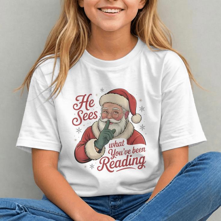 He Sees What You'Ve Been Reading Bookish Christmas Humor Graphic Youth He Sees What You'Ve Been Reading Bookish Christmas Humor Graphic Youth