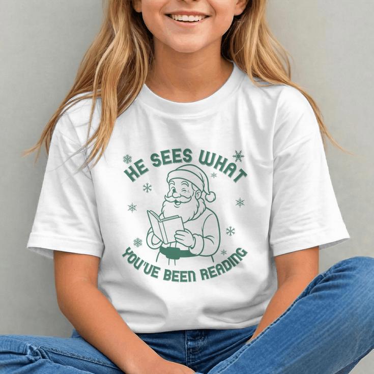 He Sees What You'Ve Been Reading Christmas Bookish Santa Premium Tri-Blend Graphic Youth He Sees What You'Ve Been Reading Christmas Bookish Santa Premium Tri-Blend Graphic Youth