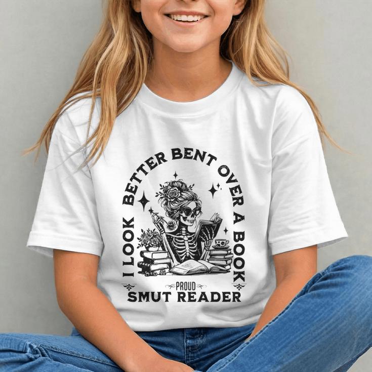 Smut Reader Skeleton Book Lover Dark Humor Art Premium Tri-Blend Graphic Youth