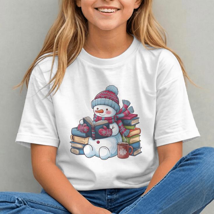 Snowman Reading Book Lovers Christmas Bookworm Librarian Graphic Youth