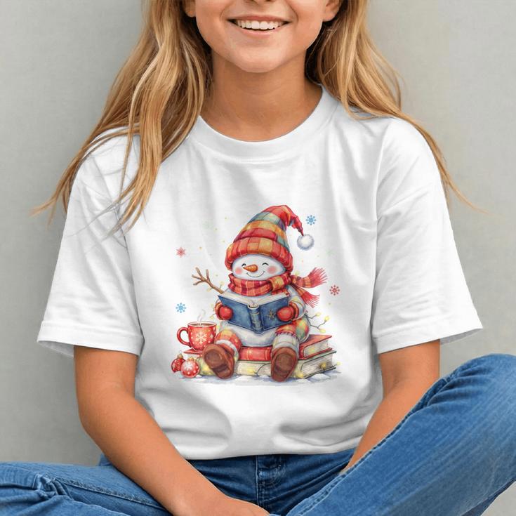 Snowman Reading Books Lovers Christmas Librarian Bookworm Graphic Youth