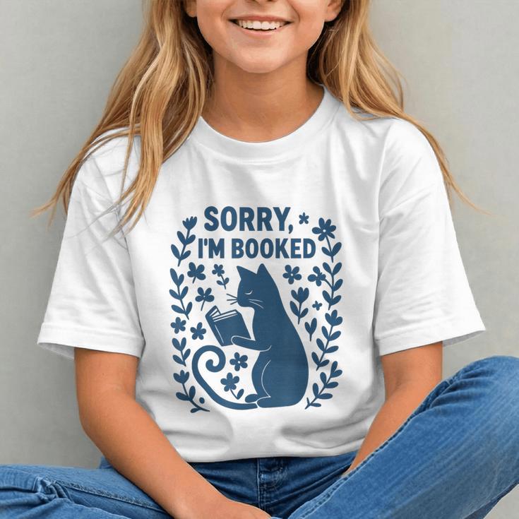 Sorry I'm Booked Cat Reading Book Boho Flowers Vintage Graphic Youth