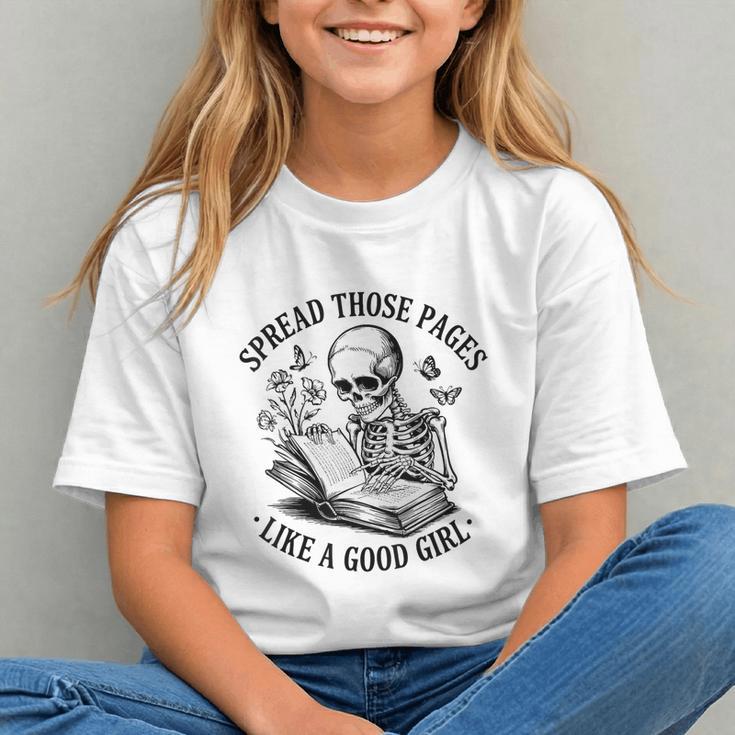 Spread Those Pages Like A Good Girl Skeleton Floral Book Graphic Youth